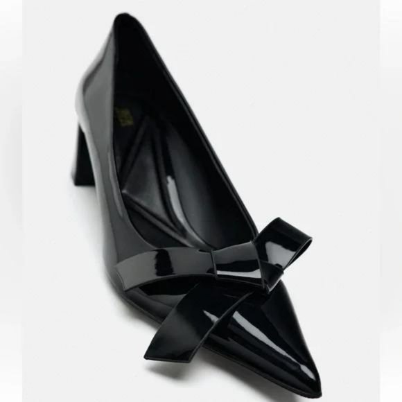 ZARA BLOCK HEEL BOW PUMPS - Picture 2 of 4